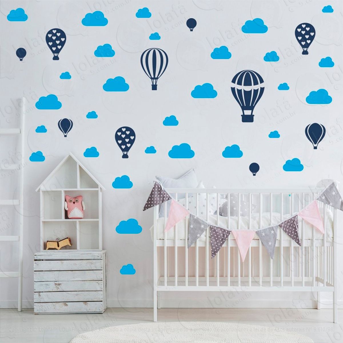 adesivos balões e nuvens 42 peças adesivos para quarto de bebê infantil - mod:798