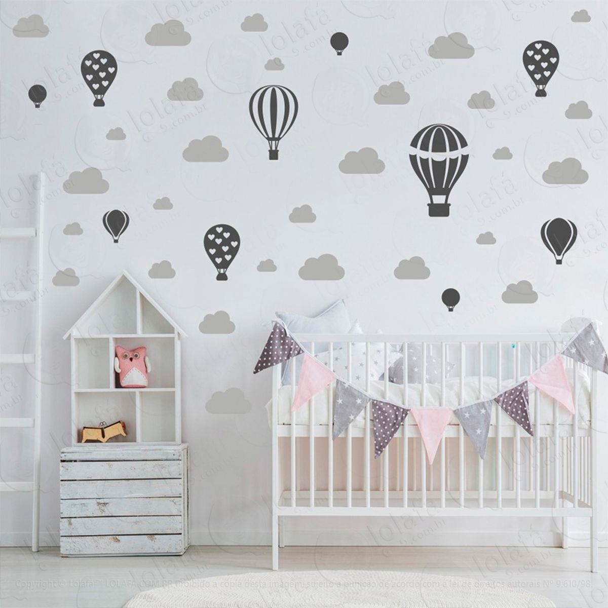 adesivos balões e nuvens 42 peças adesivos para quarto de bebê infantil - mod:799