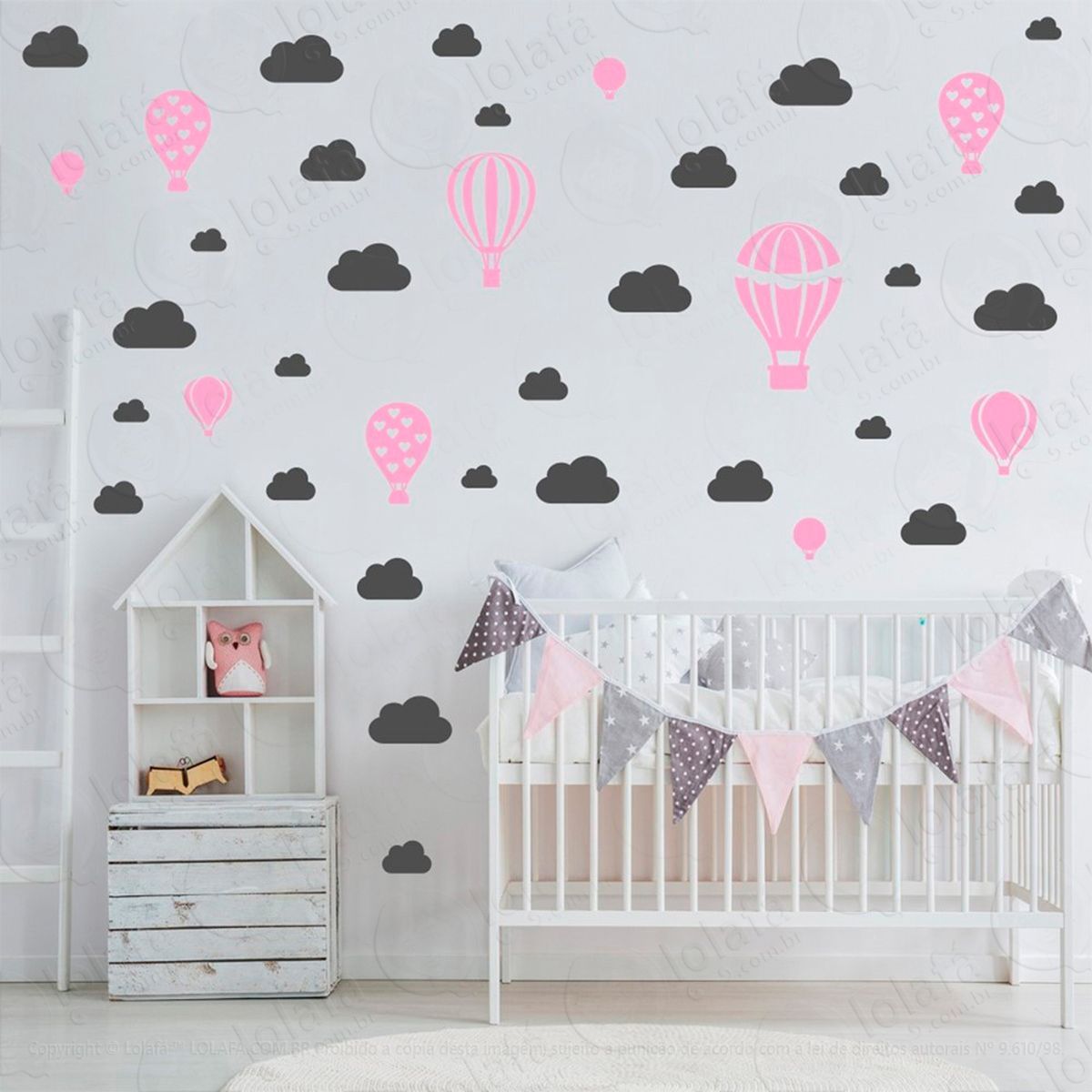 adesivos balões e nuvens 42 peças adesivos para quarto de bebê infantil - mod:800