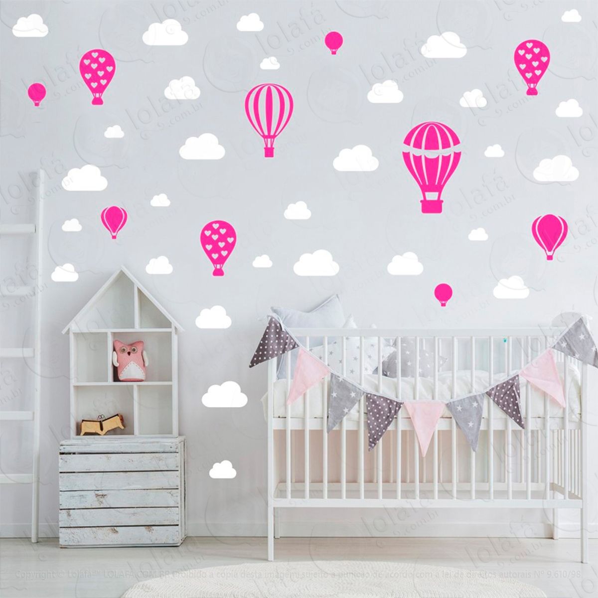adesivos balões e nuvens 42 peças adesivos para quarto de bebê infantil - mod:801