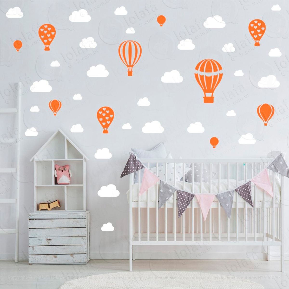 adesivos balões e nuvens 42 peças adesivos para quarto de bebê infantil - mod:802