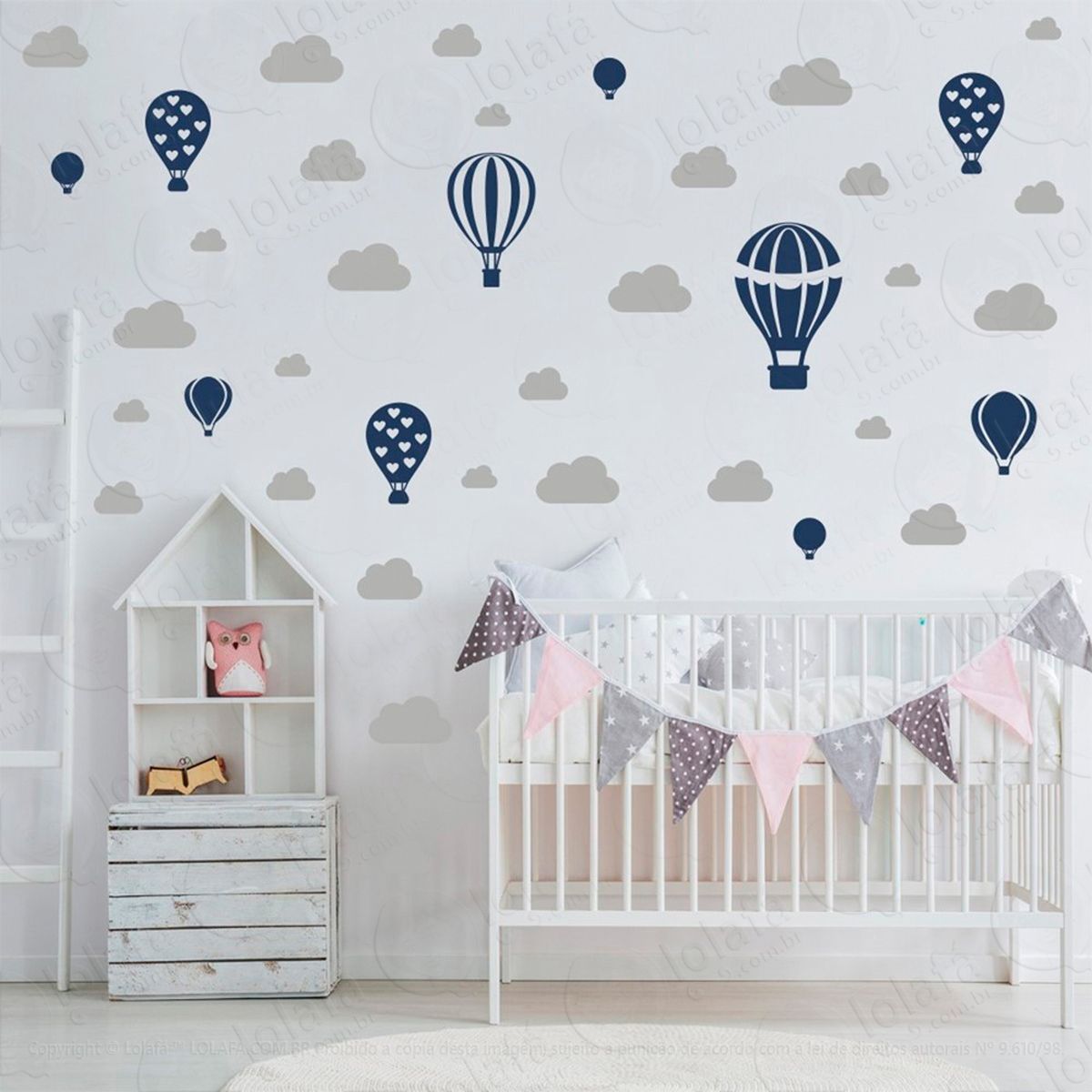 adesivos balões e nuvens 42 peças adesivos para quarto de bebê infantil - mod:803