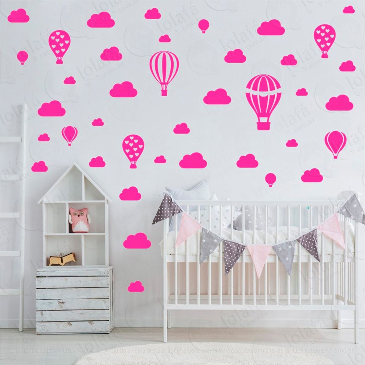 adesivos balões e nuvens 42 peças adesivos para quarto de bebê infantil - mod:805