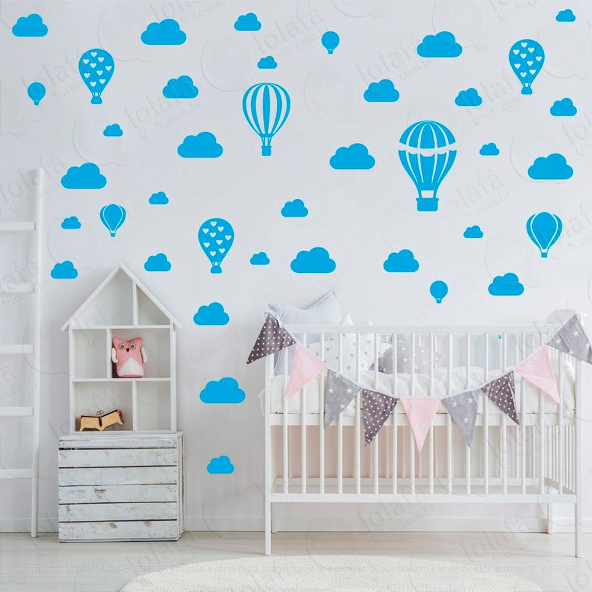 adesivos balões e nuvens 42 peças adesivos para quarto de bebê infantil - mod:807