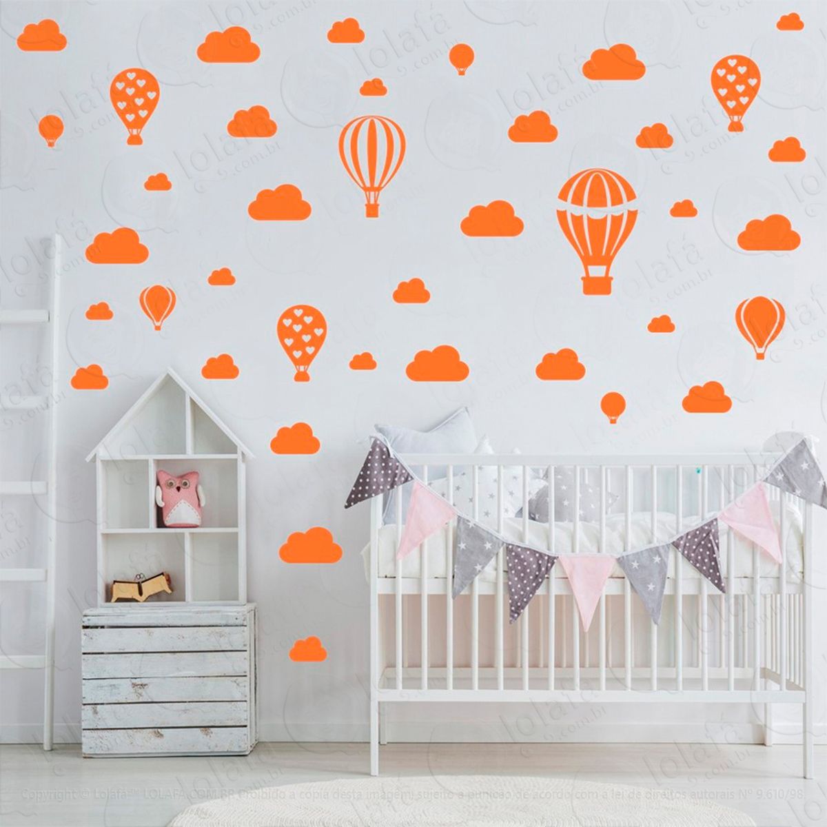 adesivos balões e nuvens 42 peças adesivos para quarto de bebê infantil - mod:808