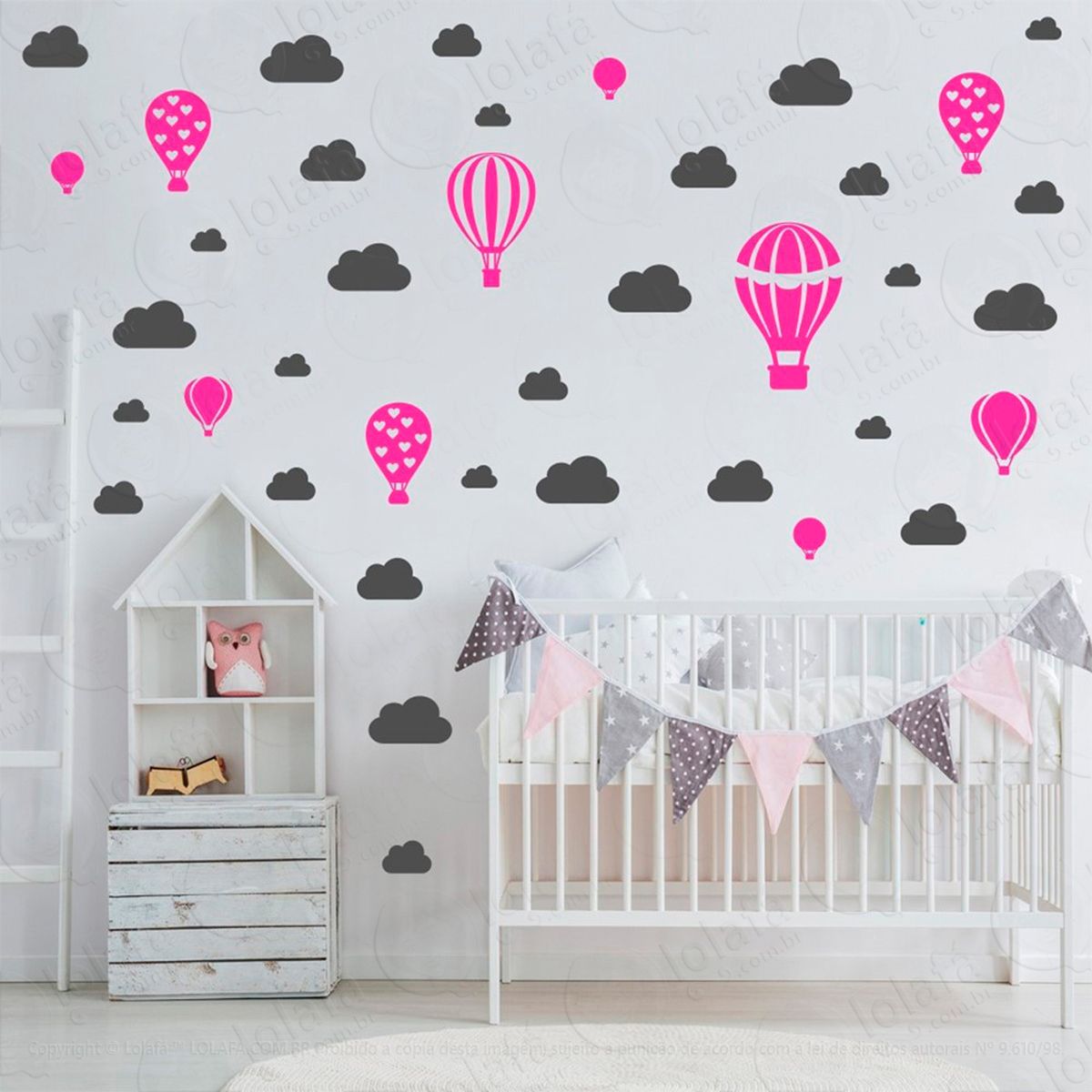 adesivos balões e nuvens 42 peças adesivos para quarto de bebê infantil - mod:809