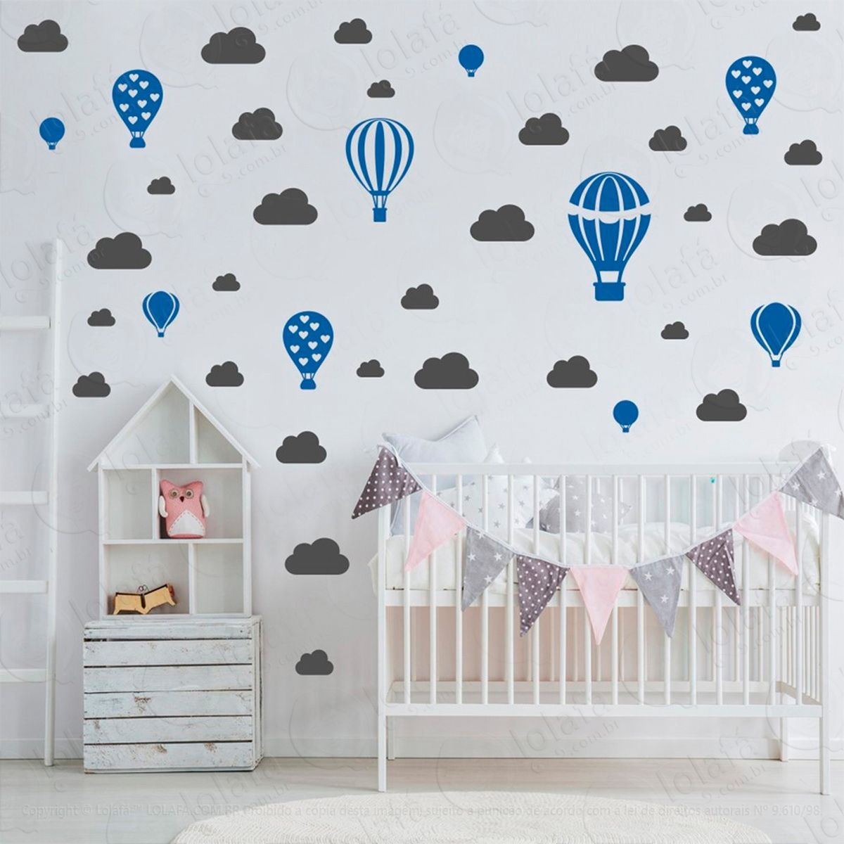 adesivos balões e nuvens 42 peças adesivos para quarto de bebê infantil - mod:810