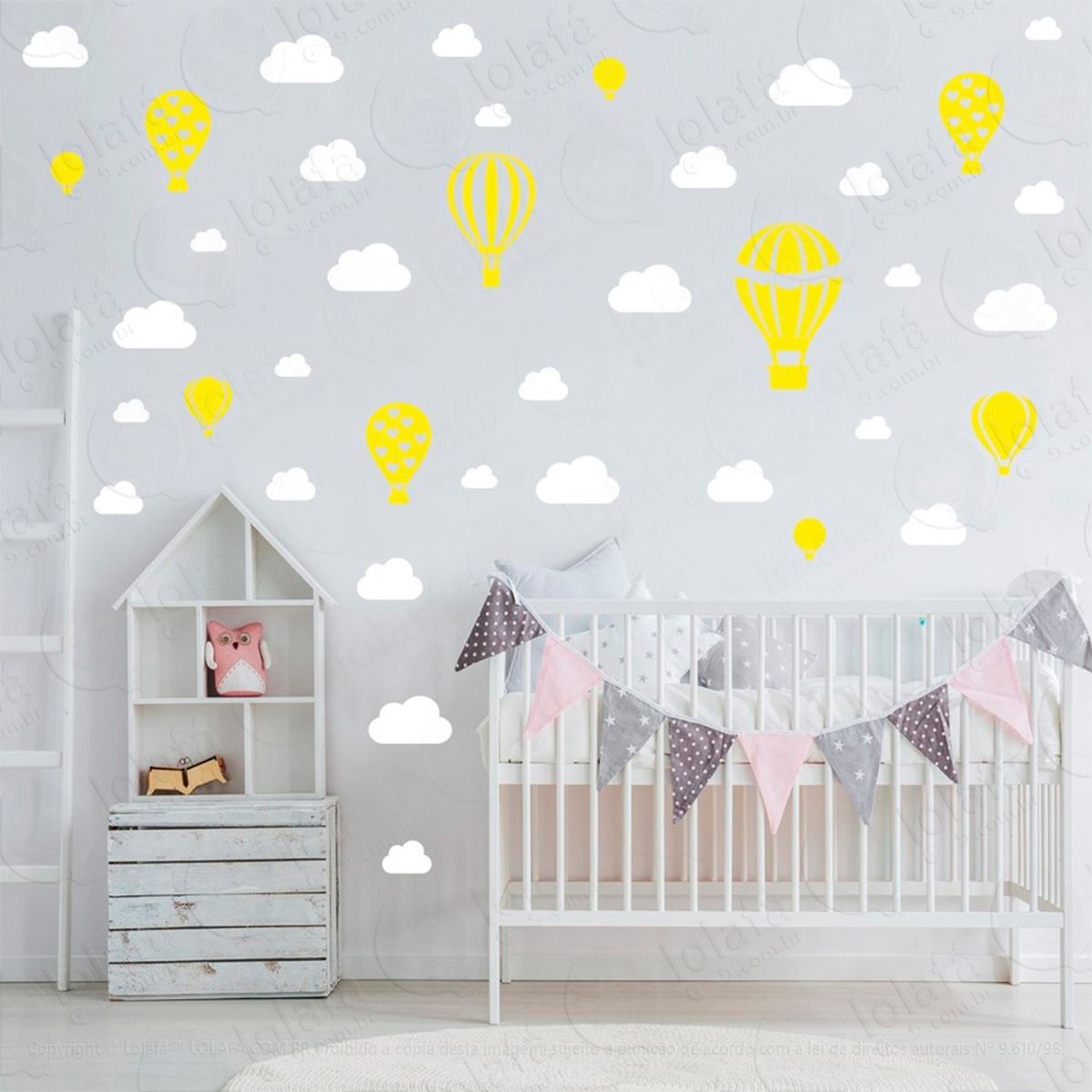 adesivos balões e nuvens 42 peças adesivos para quarto de bebê infantil - mod:811