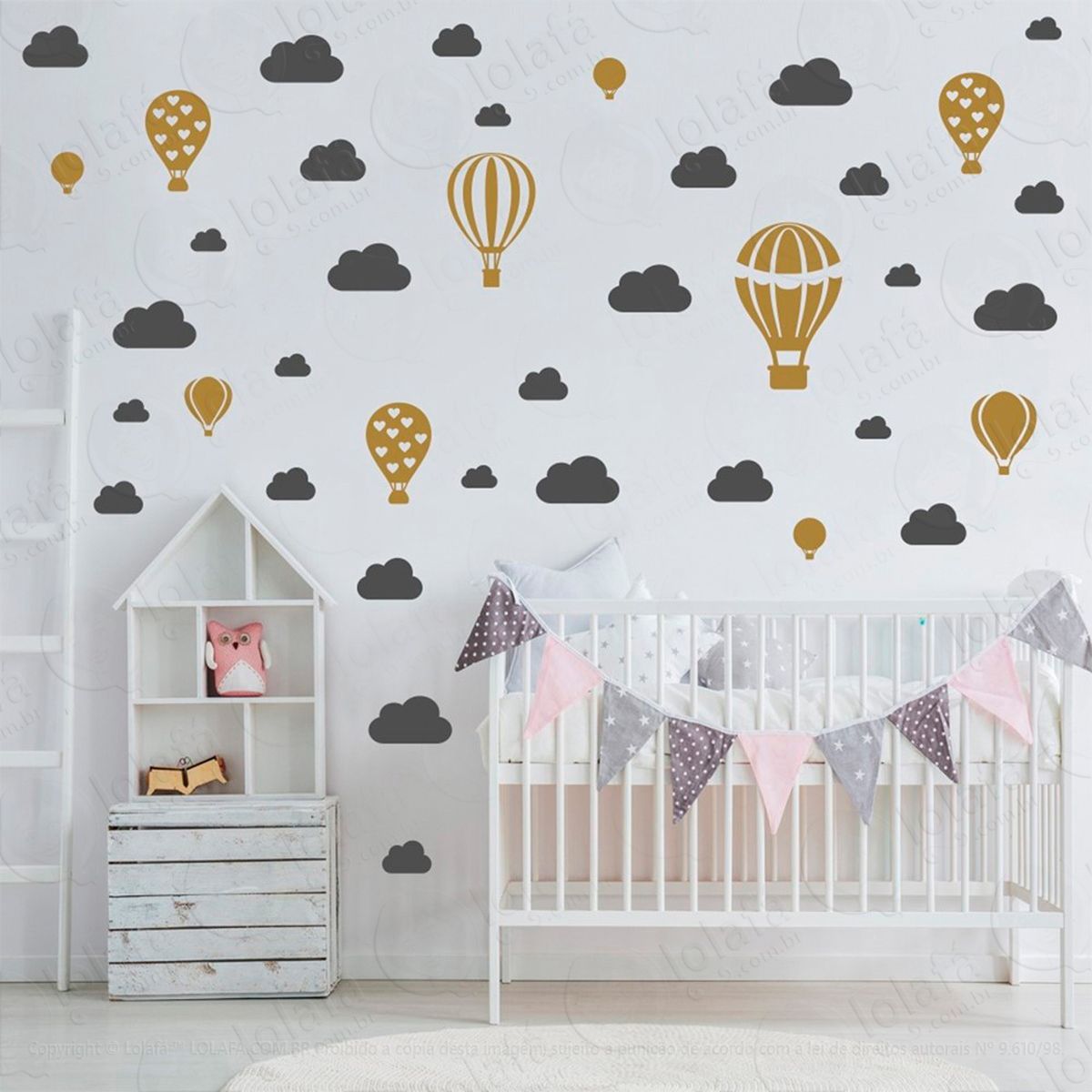 adesivos balões e nuvens 42 peças adesivos para quarto de bebê infantil - mod:812