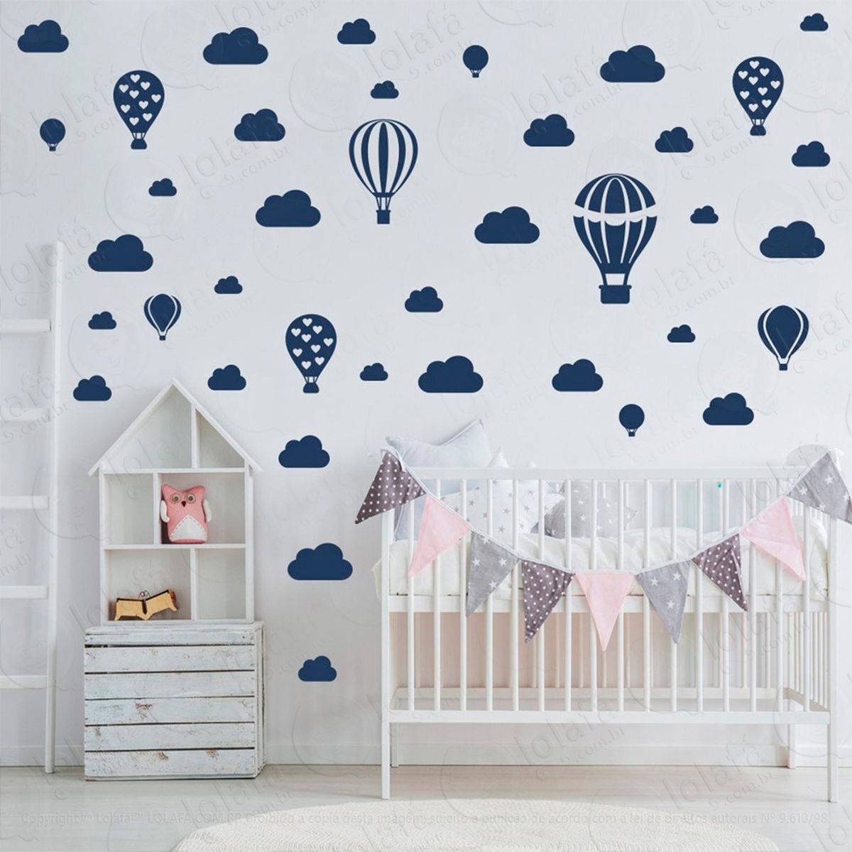 adesivos balões e nuvens 42 peças adesivos para quarto de bebê infantil - mod:813