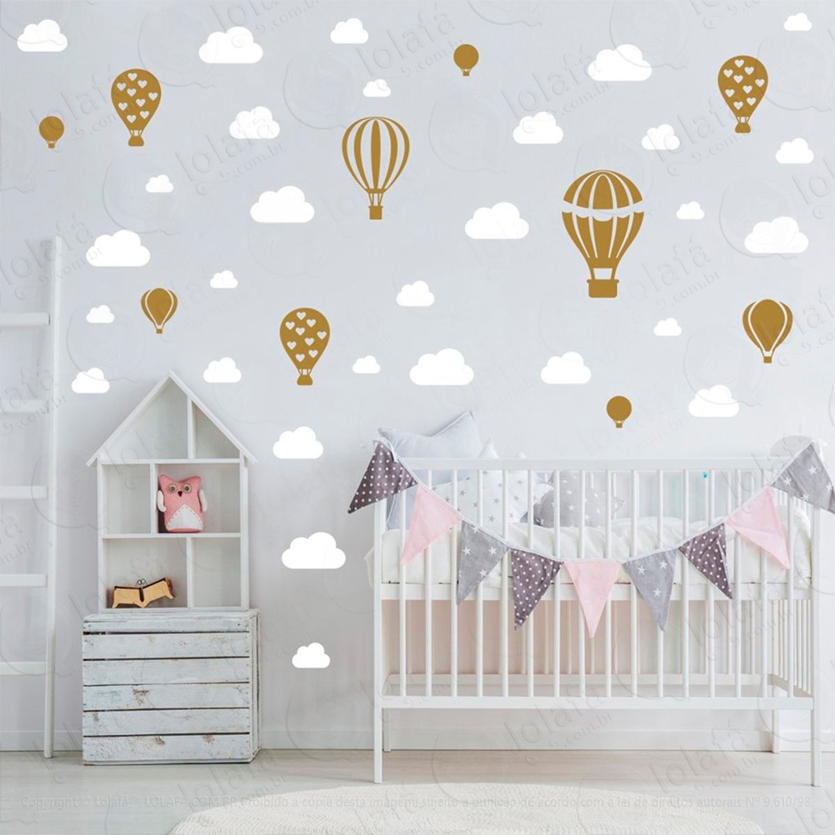 adesivos balões e nuvens 42 peças adesivos para quarto de bebê infantil - mod:814