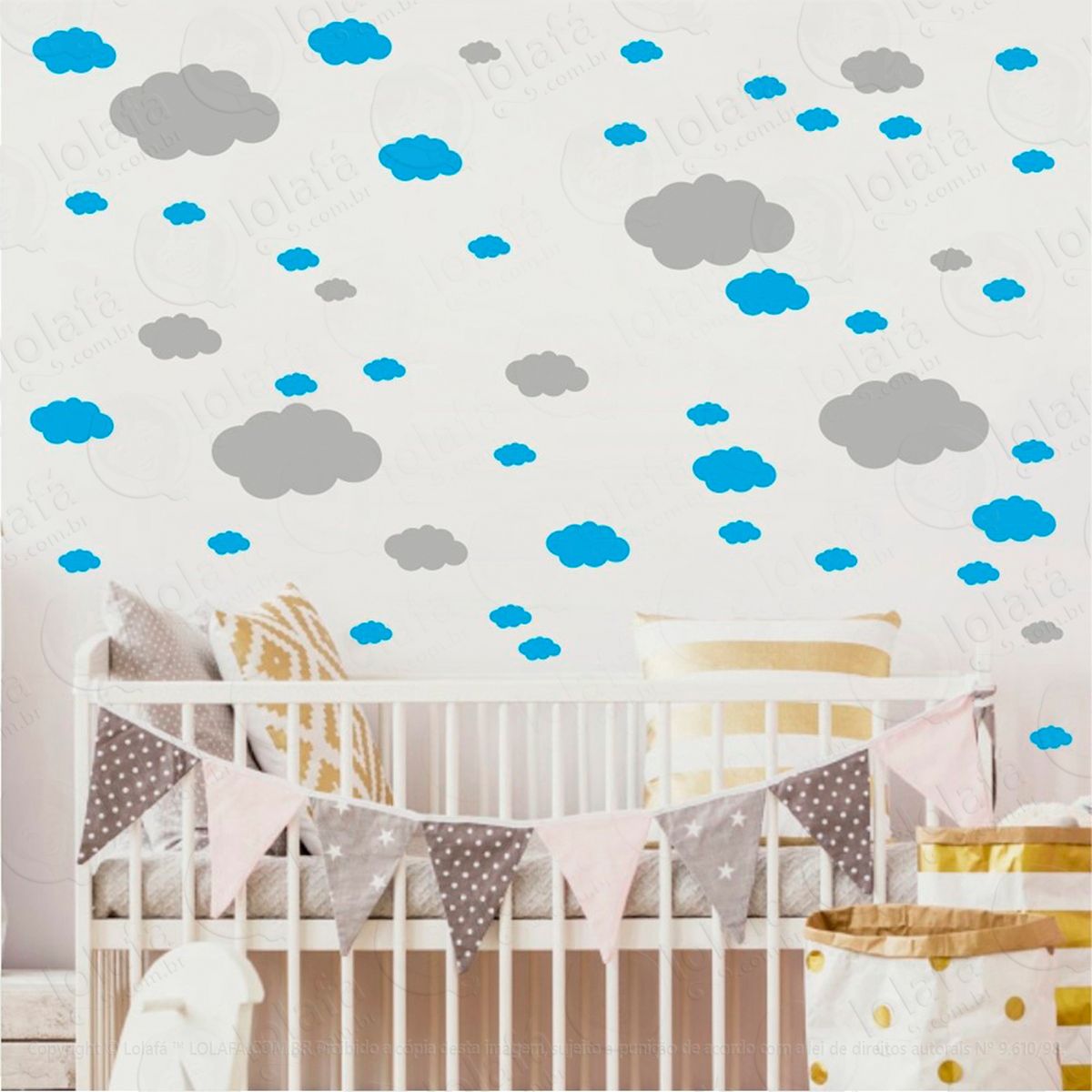 adesivos nuvens 62 peças adesivos para quarto de bebê infantil - mod:822