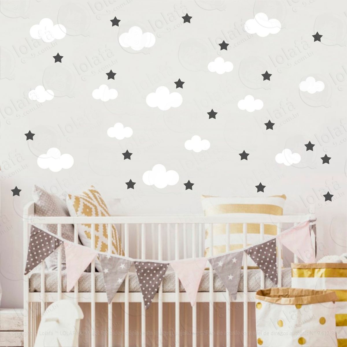 adesivos nuvens e estrelas 104 peças adesivos para quarto de bebê infantil - mod:823