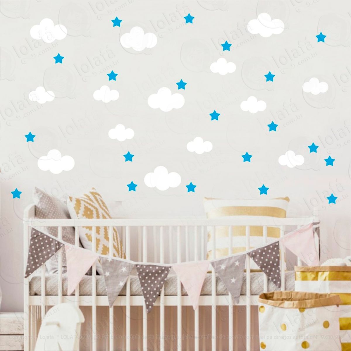 adesivos nuvens e estrelas 104 peças adesivos para quarto de bebê infantil - mod:824