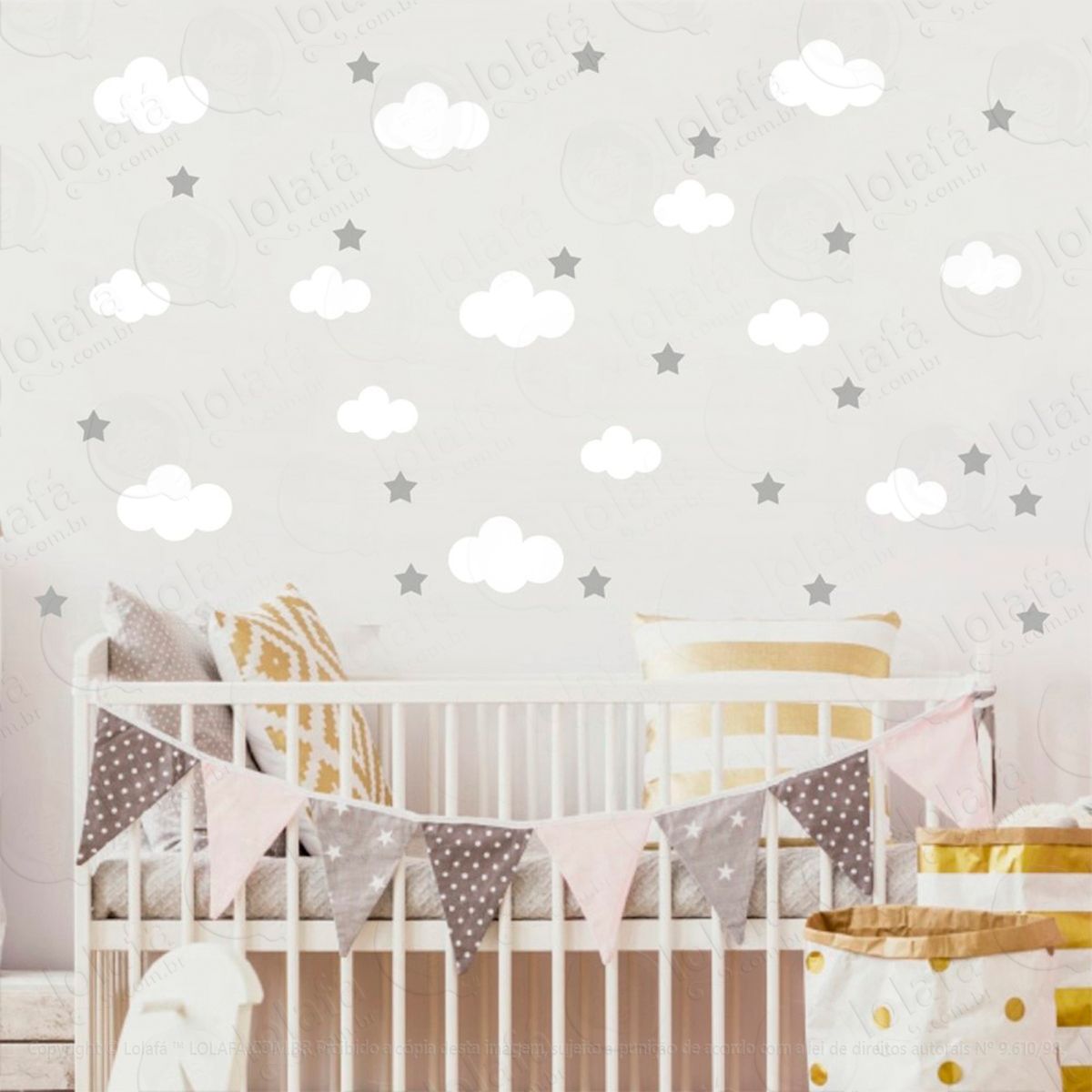 adesivos nuvens e estrelas 104 peças adesivos para quarto de bebê infantil - mod:825