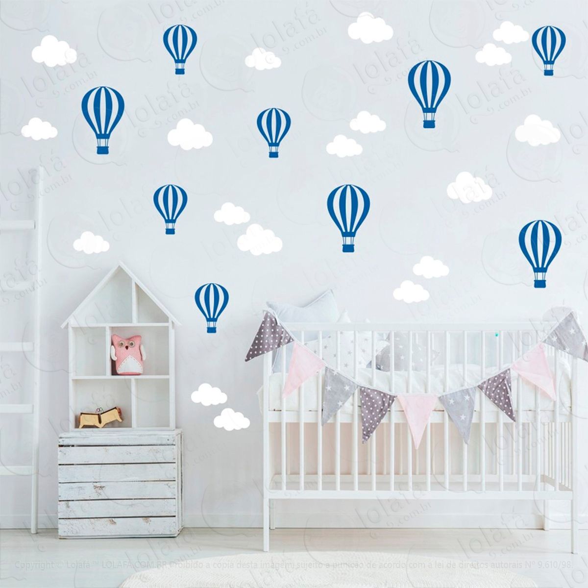 adesivos nuvens e balões 50 peças adesivos para quarto de bebê infantil - mod:830
