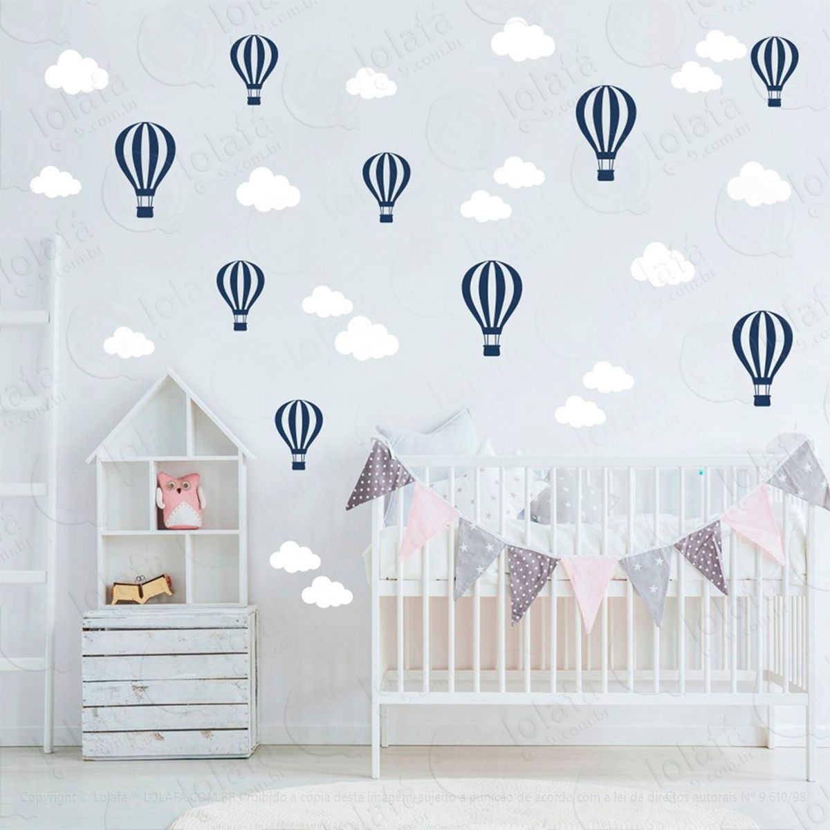 adesivos nuvens e balões 50 peças adesivos para quarto de bebê infantil - mod:831