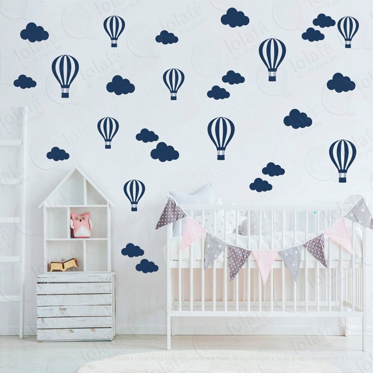 adesivos nuvens e balões 50 peças adesivos para quarto de bebê infantil - mod:834