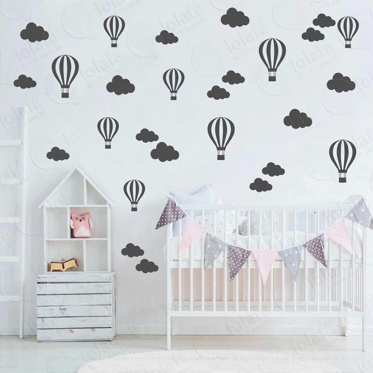 adesivos nuvens e balões 50 peças adesivos para quarto de bebê infantil - mod:835