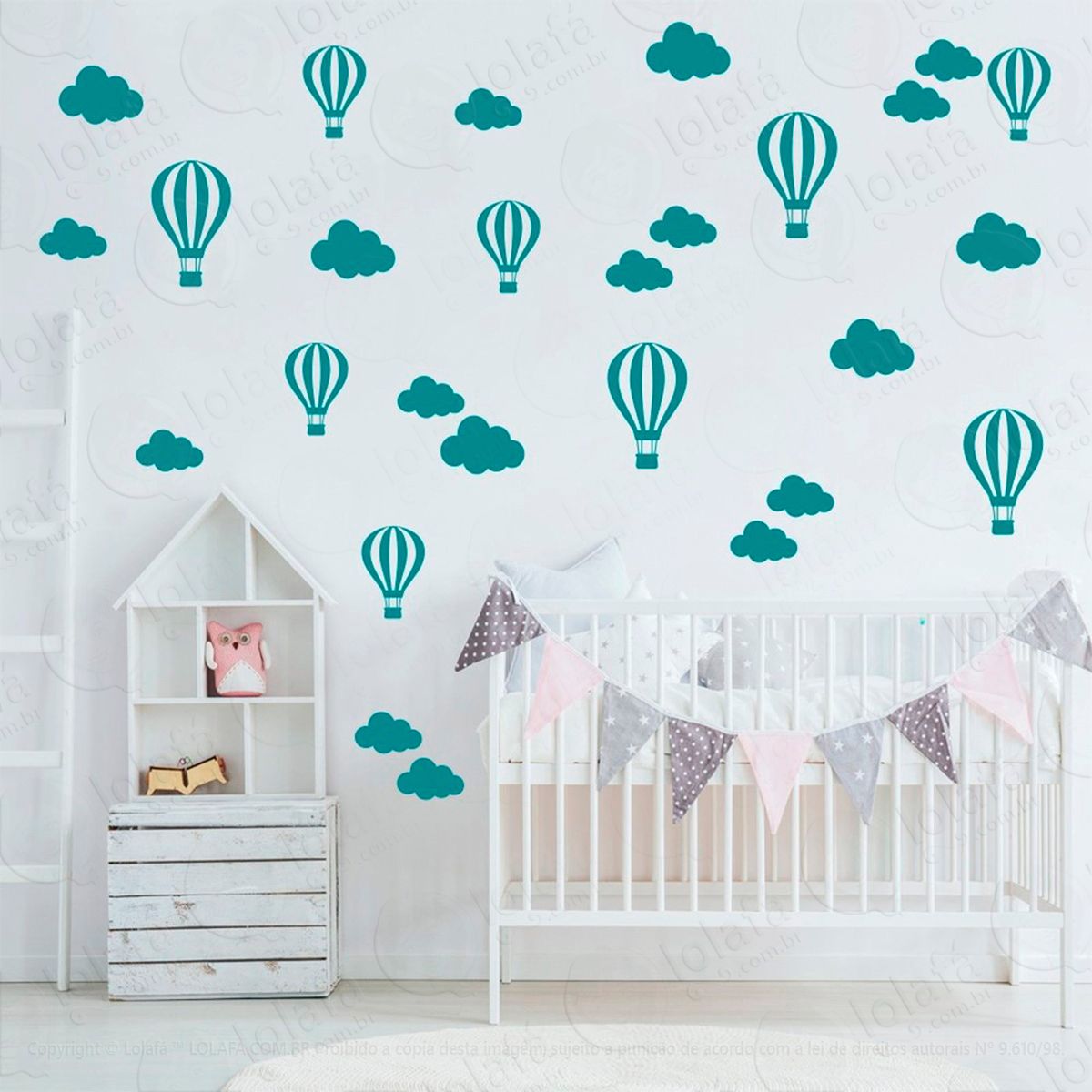 adesivos nuvens e balões 50 peças adesivos para quarto de bebê infantil - mod:836