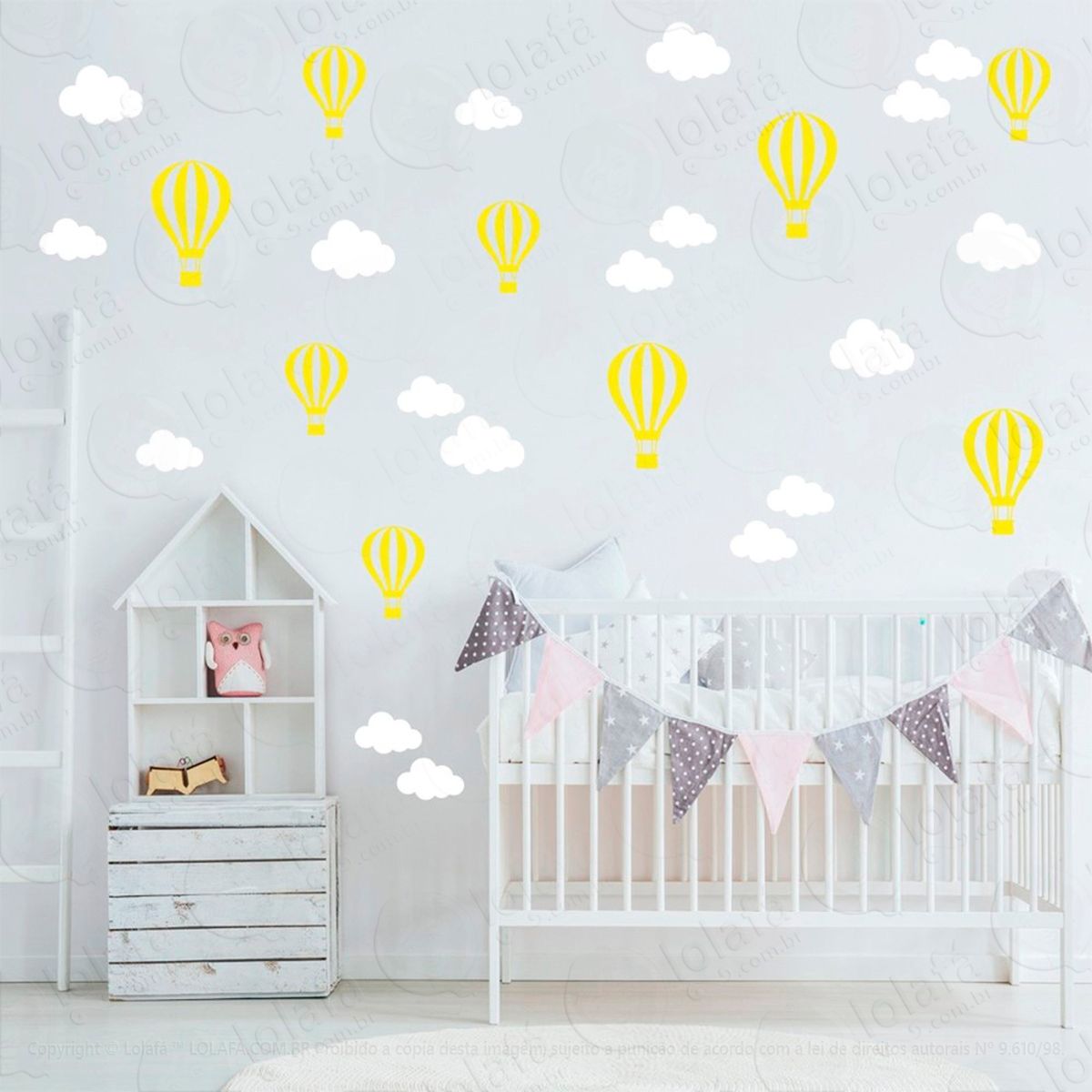 adesivos nuvens e balões 50 peças adesivos para quarto de bebê infantil - mod:838