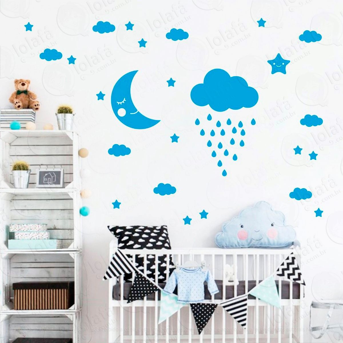 adesivos lua nuvens e estrelas 65 peças adesivos para quarto de bebê infantil - mod:888