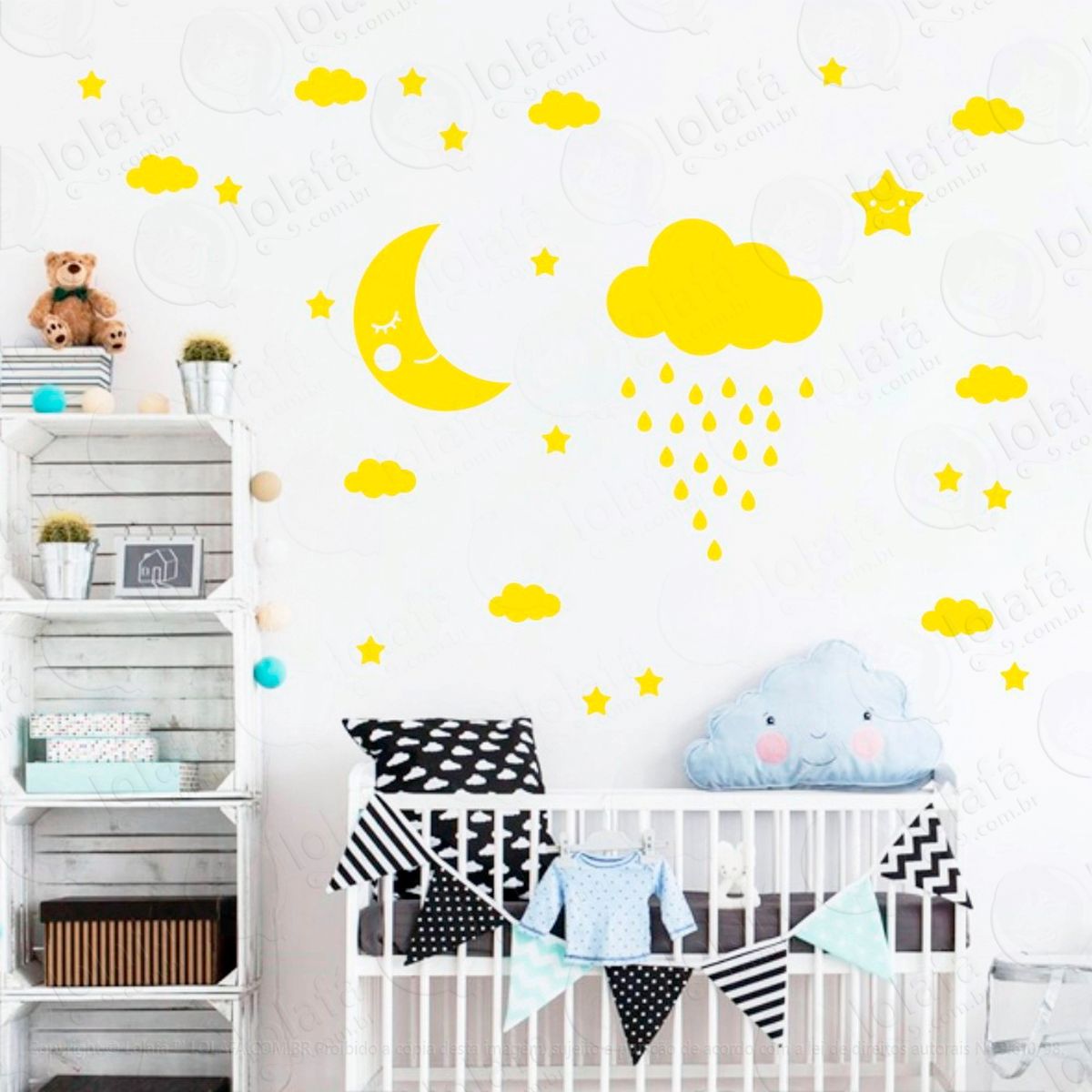 adesivos lua nuvens e estrelas 65 peças adesivos para quarto de bebê infantil - mod:889