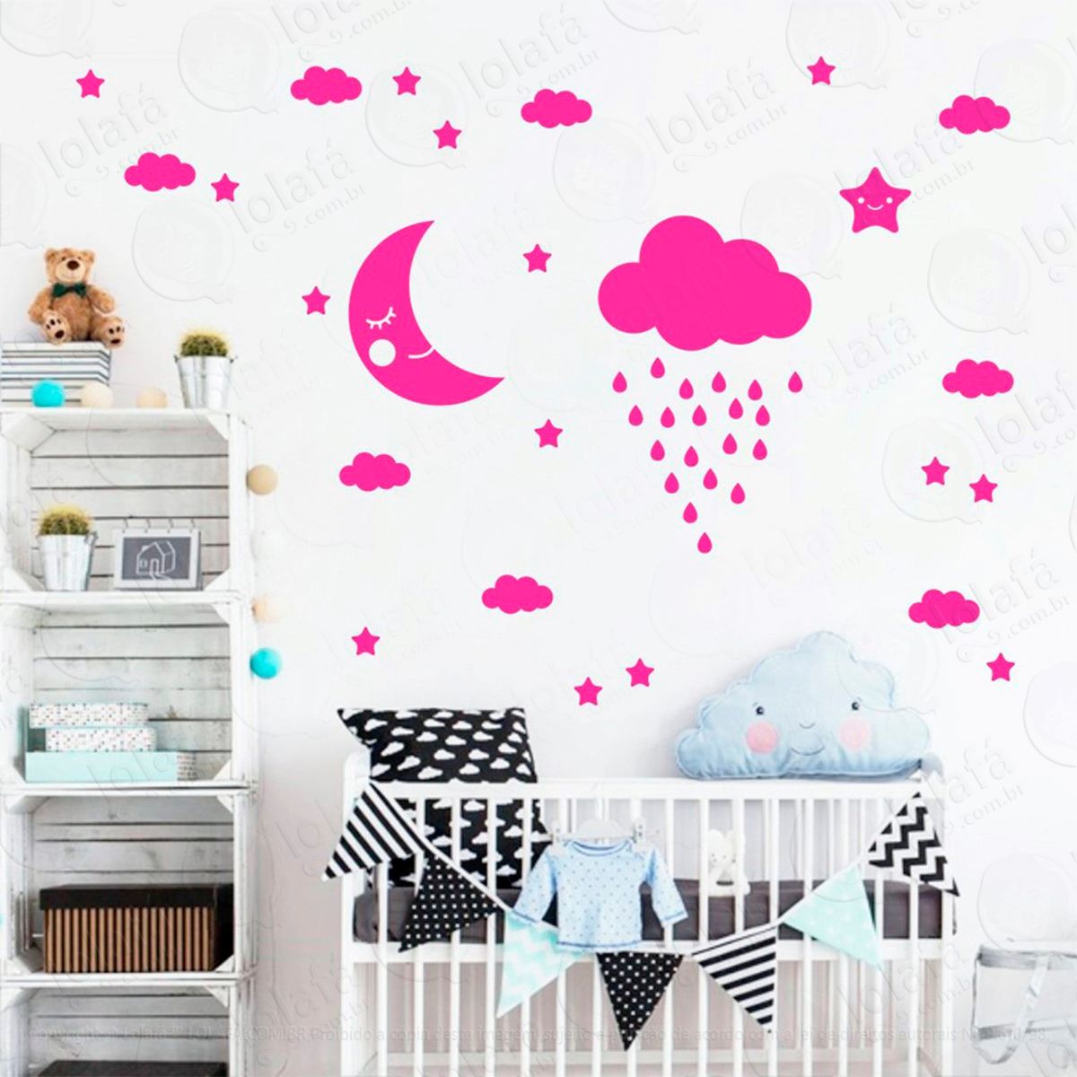 adesivos lua nuvens e estrelas 65 peças adesivos para quarto de bebê infantil - mod:890