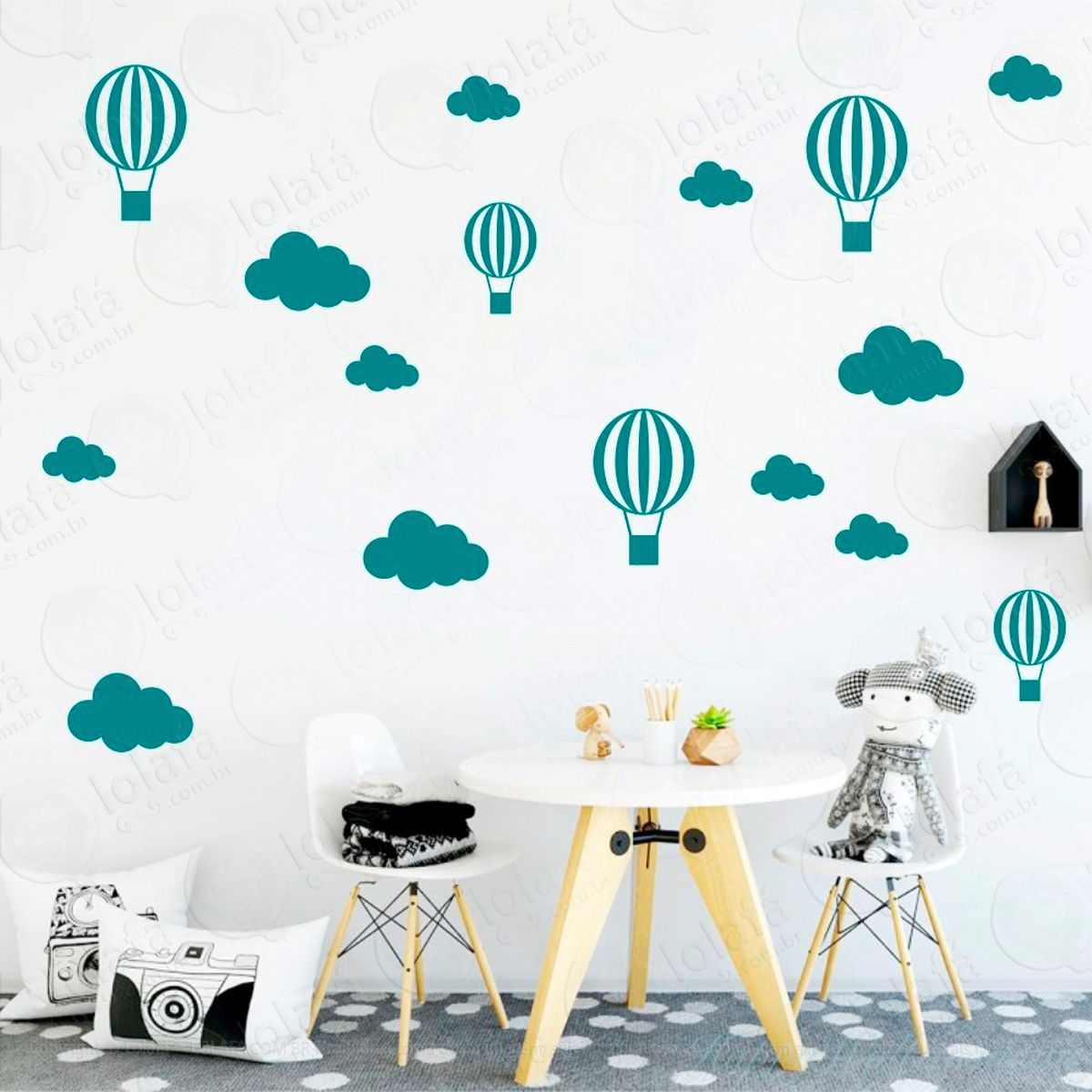 adesivos nuvens e balões 50 peças adesivos para quarto de bebê infantil - mod:908