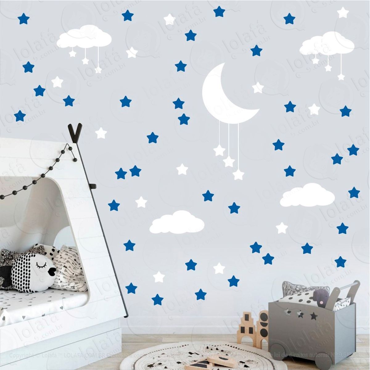 adesivos nuvens estrelas e lua 60 peças adesivos para quarto de bebê infantil - mod:935