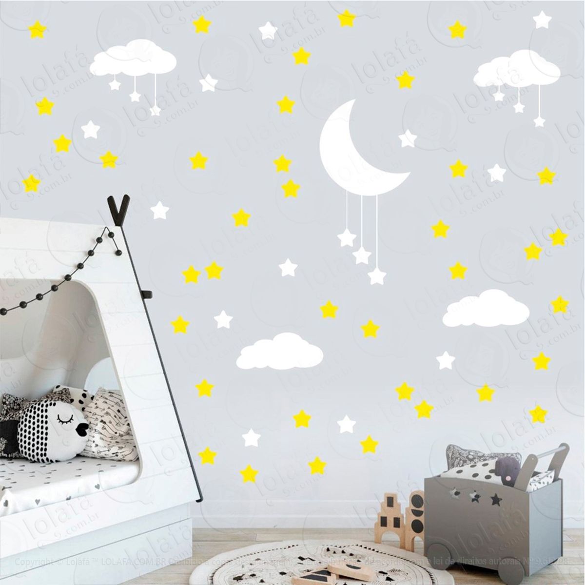adesivos nuvens estrelas e lua 60 peças adesivos para quarto de bebê infantil - mod:936