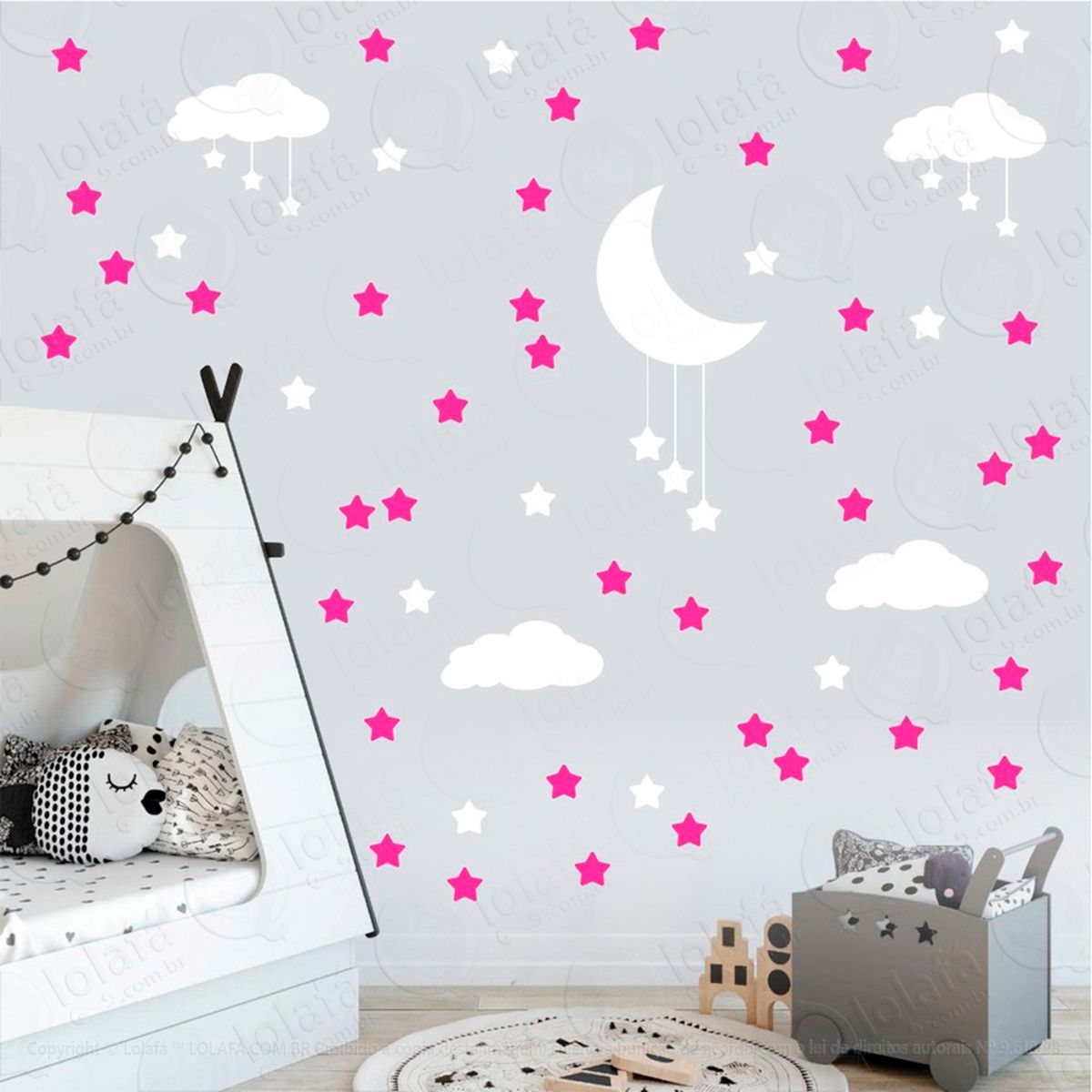 adesivos nuvens estrelas e lua 60 peças adesivos para quarto de bebê infantil - mod:937