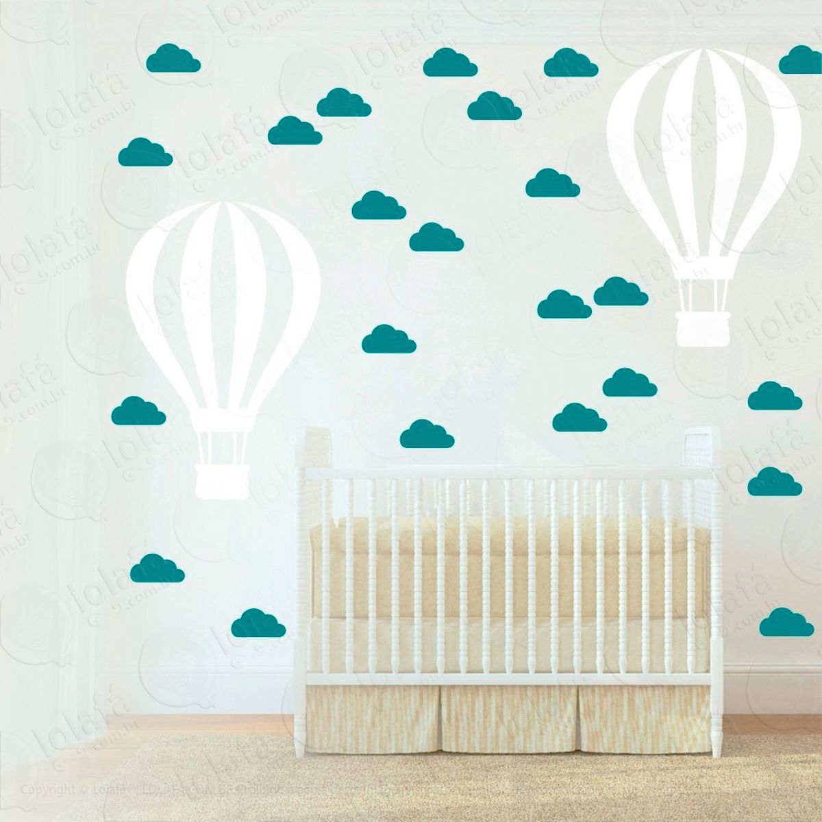 adesivos balão e nuvens 50 peças adesivos para quarto de bebê infantil - mod:939