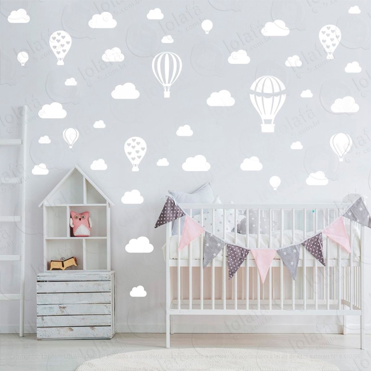 adesivos balões e nuvens 42 peças adesivos para quarto de bebê infantil - mod:944
