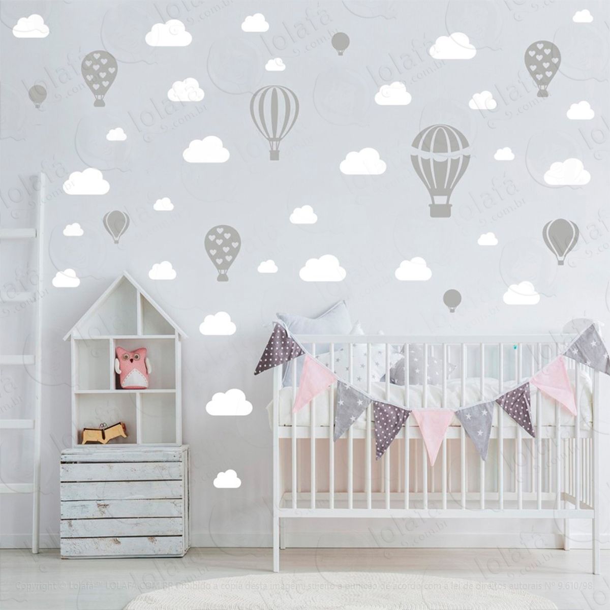 adesivos balões e nuvens 42 peças adesivos para quarto de bebê infantil - mod:947