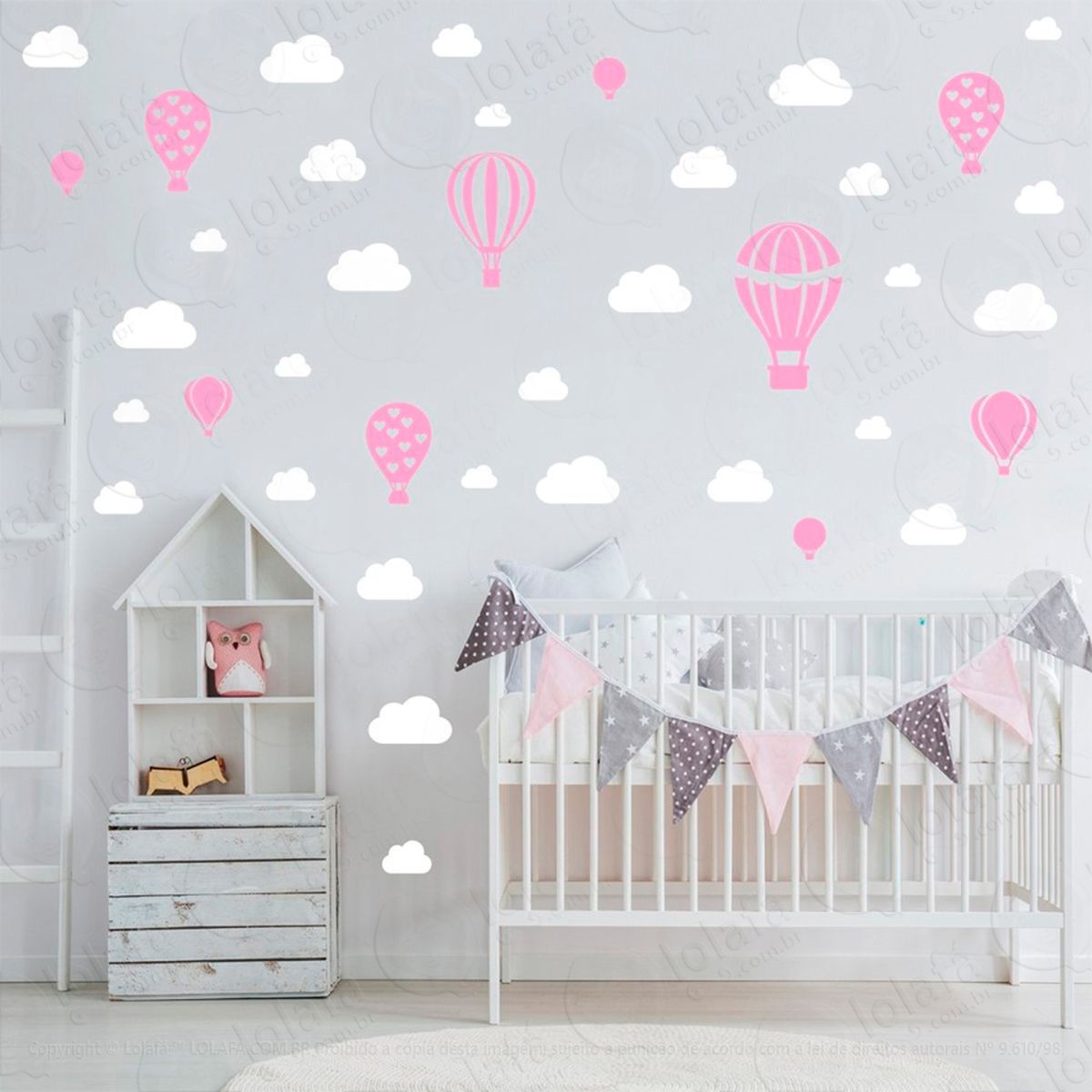 adesivos balões e nuvens 42 peças adesivos para quarto de bebê infantil - mod:948