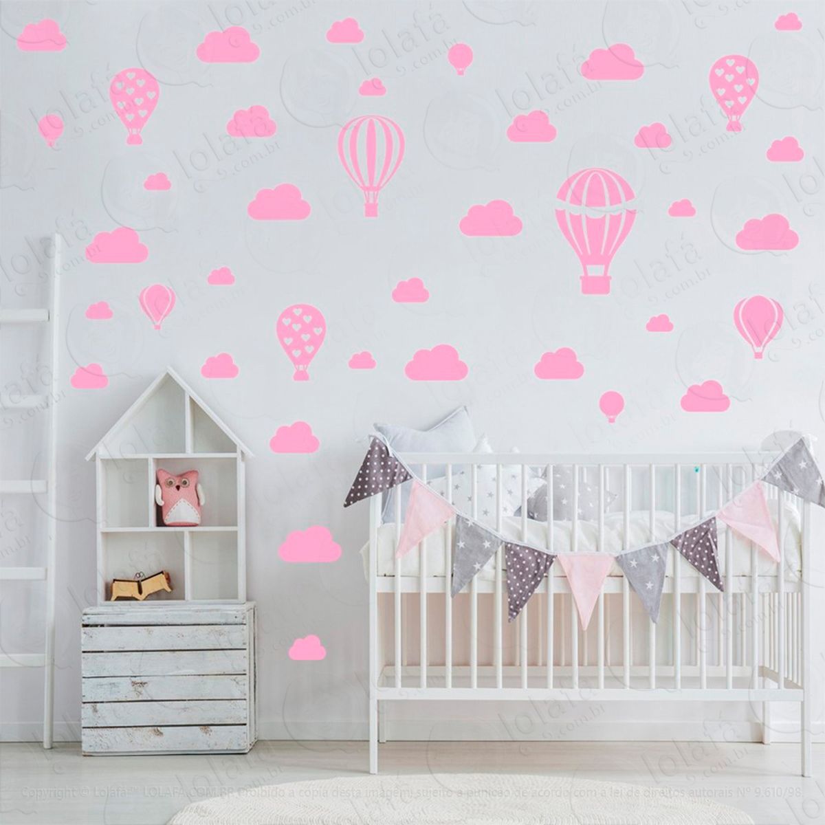adesivos balões e nuvens 42 peças adesivos para quarto de bebê infantil - mod:949