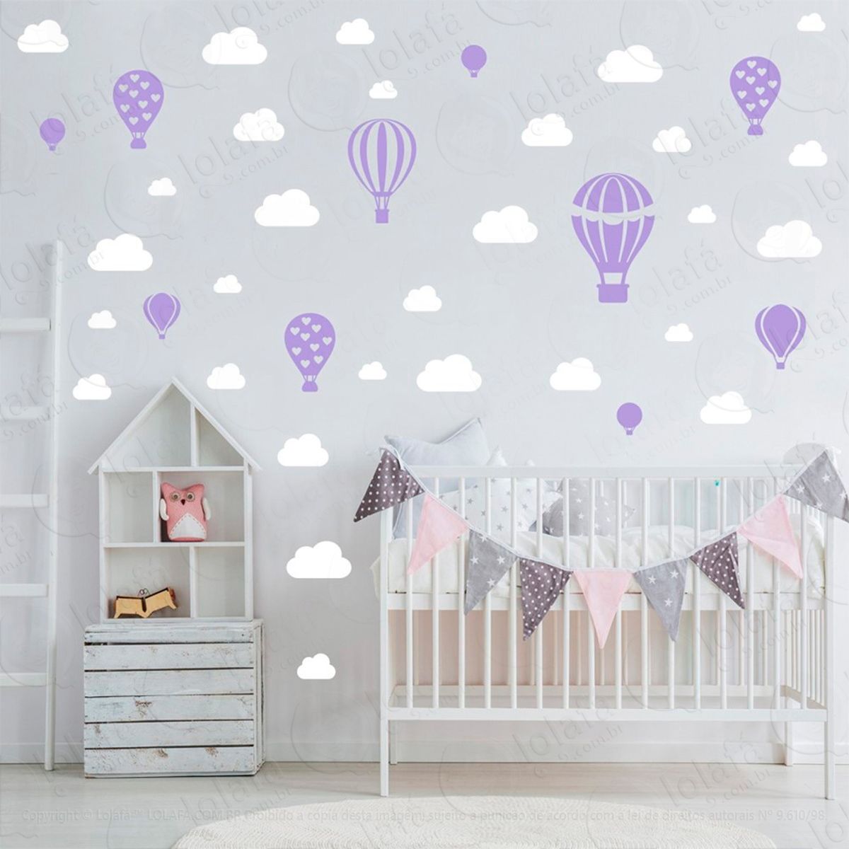 adesivos balões e nuvens 42 peças adesivos para quarto de bebê infantil - mod:950