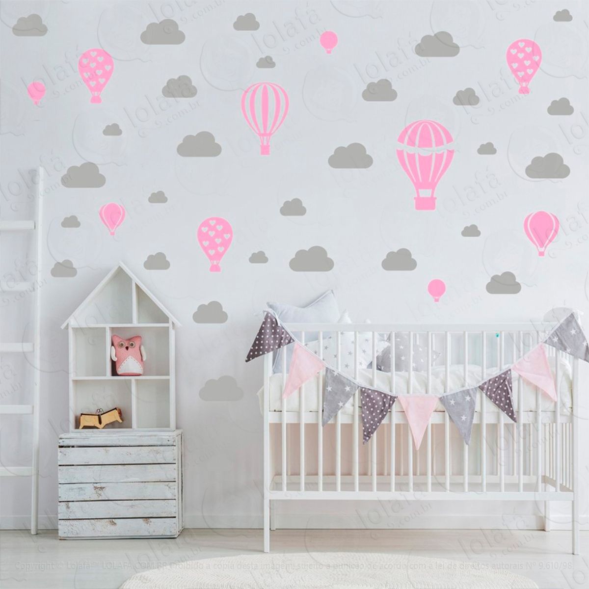 adesivos balões e nuvens 42 peças adesivos para quarto de bebê infantil - mod:951