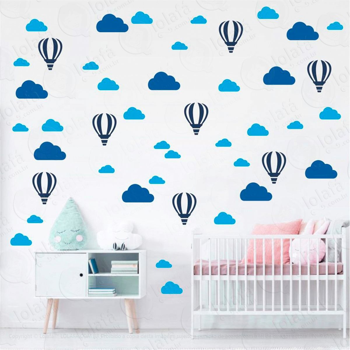 adesivos balões e nuvens 66 peças adesivos para quarto de bebê infantil - mod:965