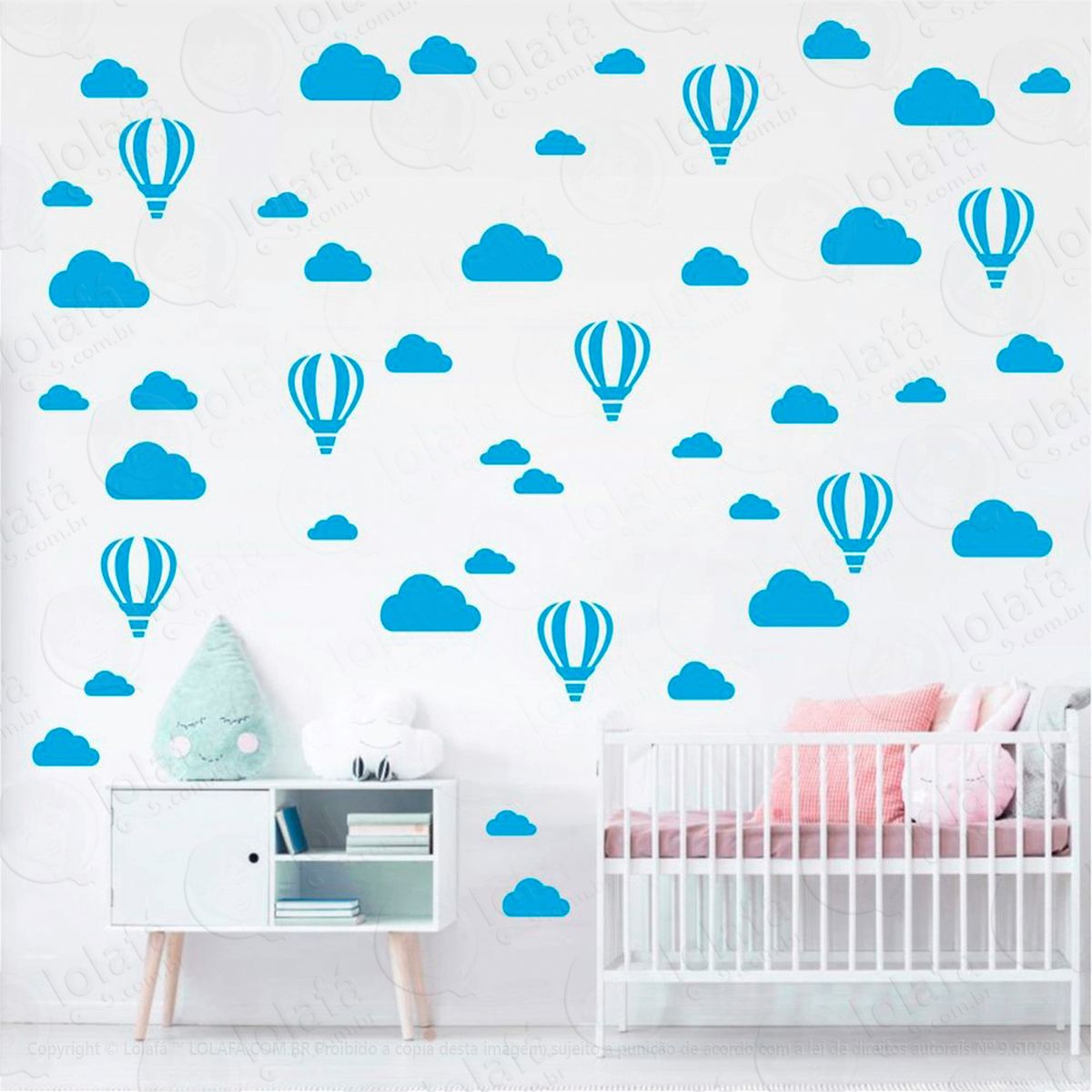 adesivos balões e nuvens 66 peças adesivos para quarto de bebê infantil - mod:966
