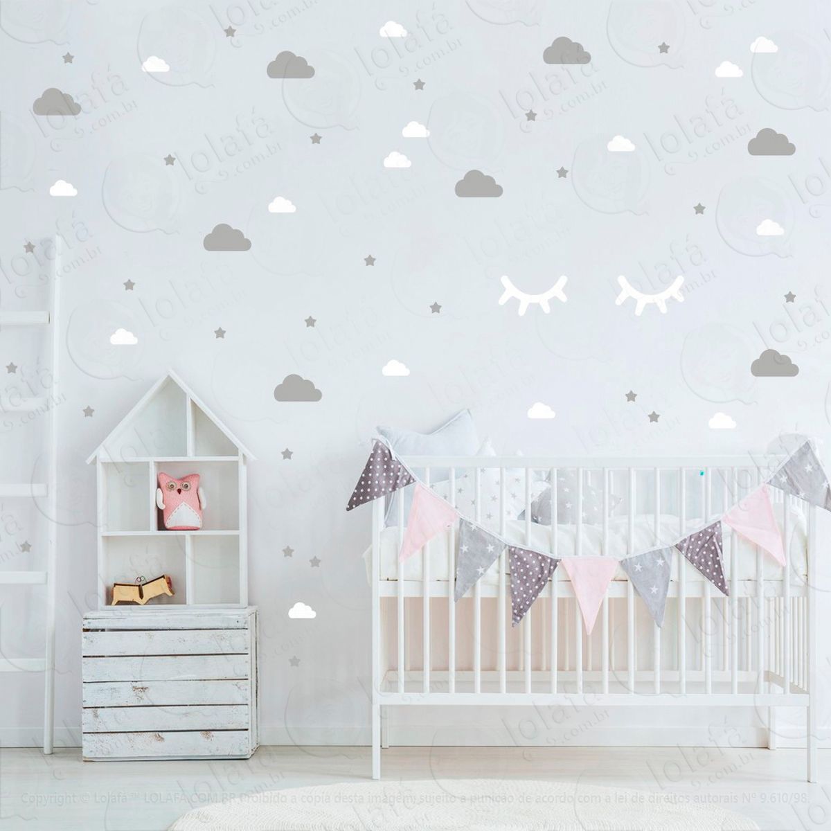 adesivos nuvens cílios e estrelas 80 peças adesivos para quarto de bebê infantil - mod:970