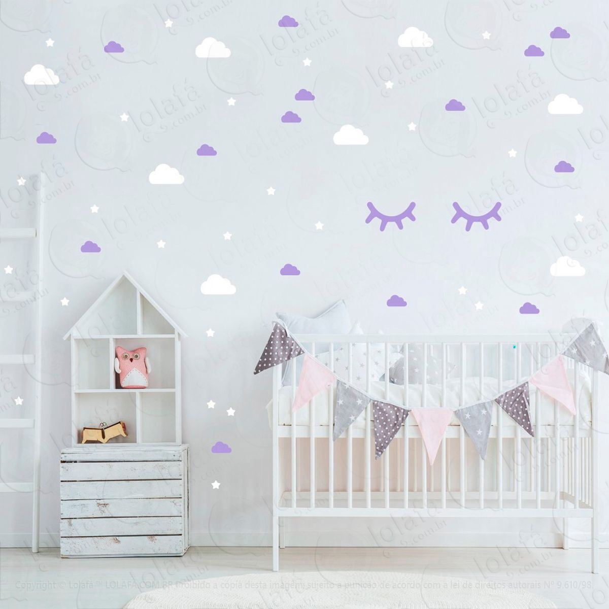 adesivos nuvens cílios e estrelas 80 peças adesivos para quarto de bebê infantil - mod:972