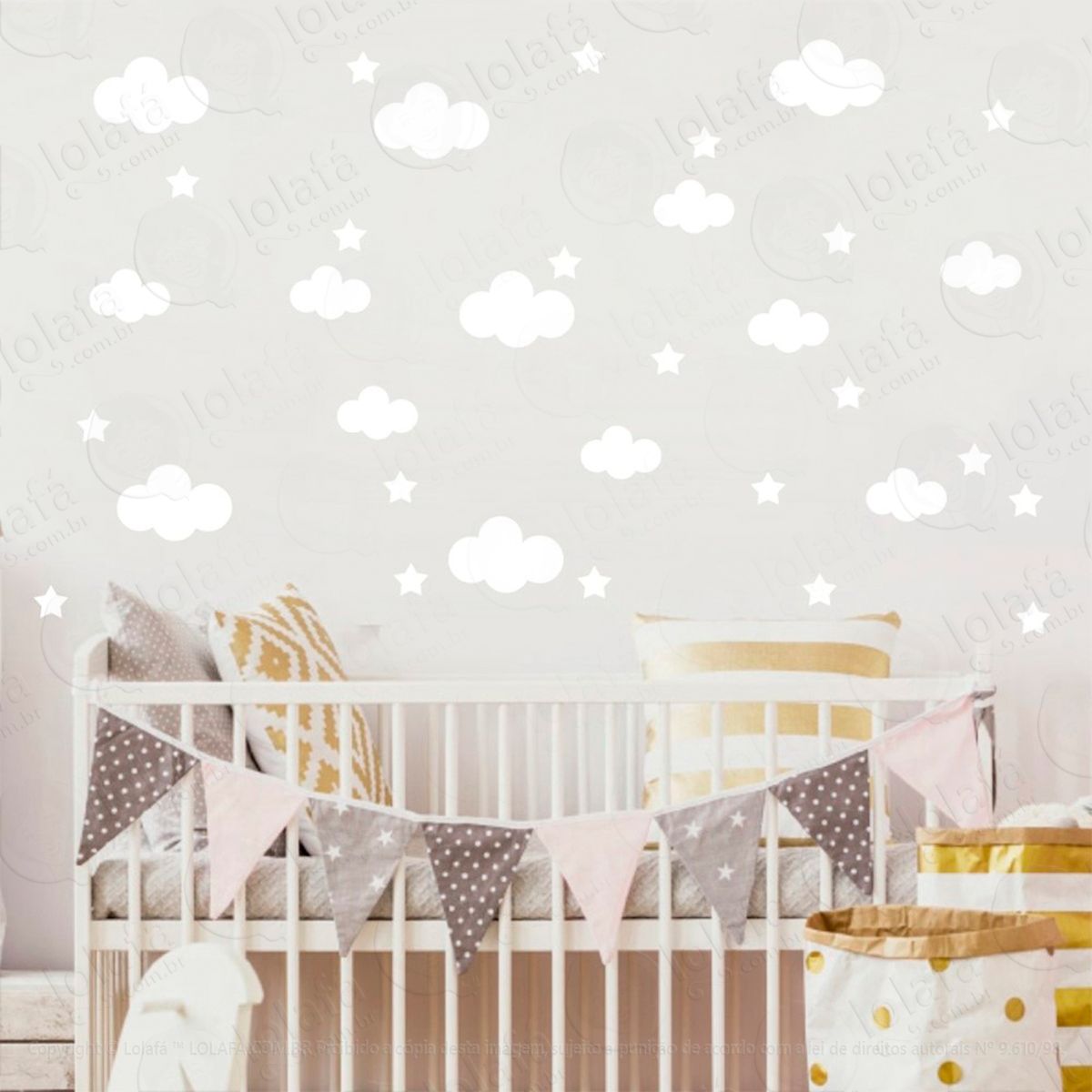 adesivos nuvens e estrelas 104 peças adesivos para quarto de bebê infantil - mod:977