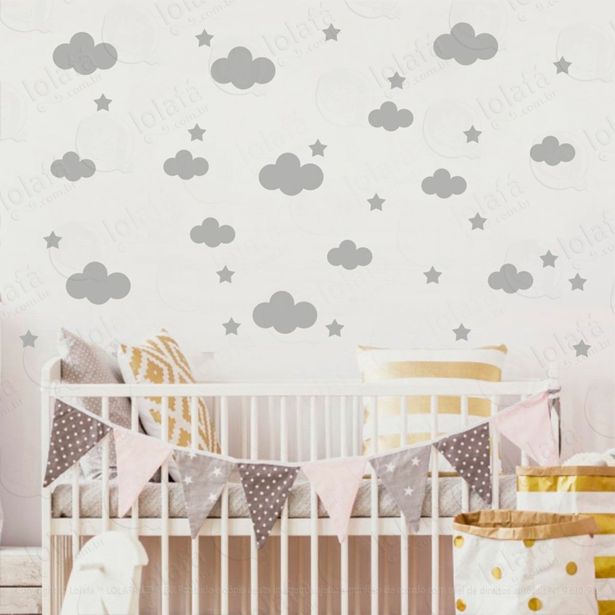 adesivos nuvens e estrelas 104 peças adesivos para quarto de bebê infantil - mod:978