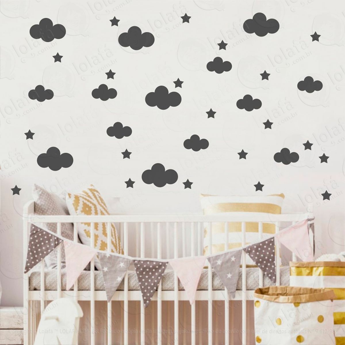 adesivos nuvens e estrelas 104 peças adesivos para quarto de bebê infantil - mod:979