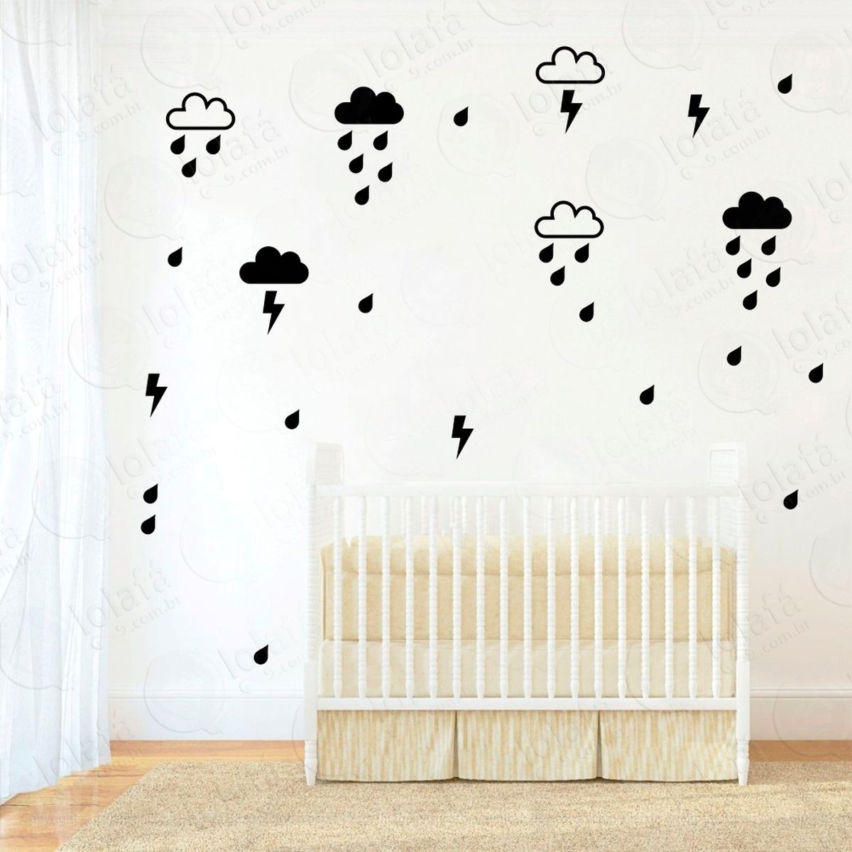 adesivos nuvens gotas e raio 58 peças adesivos para quarto de bebê infantil - mod:1011