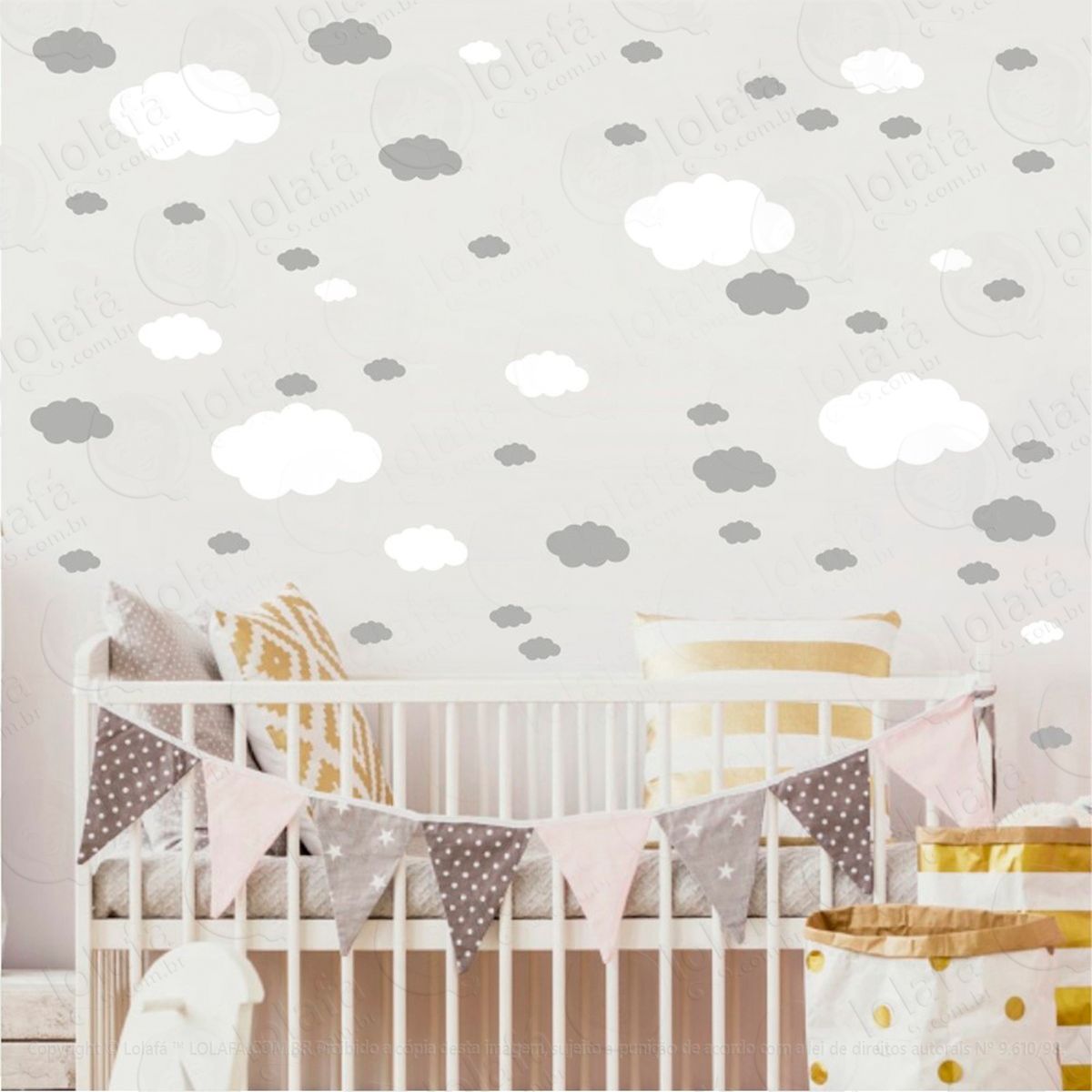 adesivos nuvens 62 peças adesivos para quarto de bebê infantil - mod:1083
