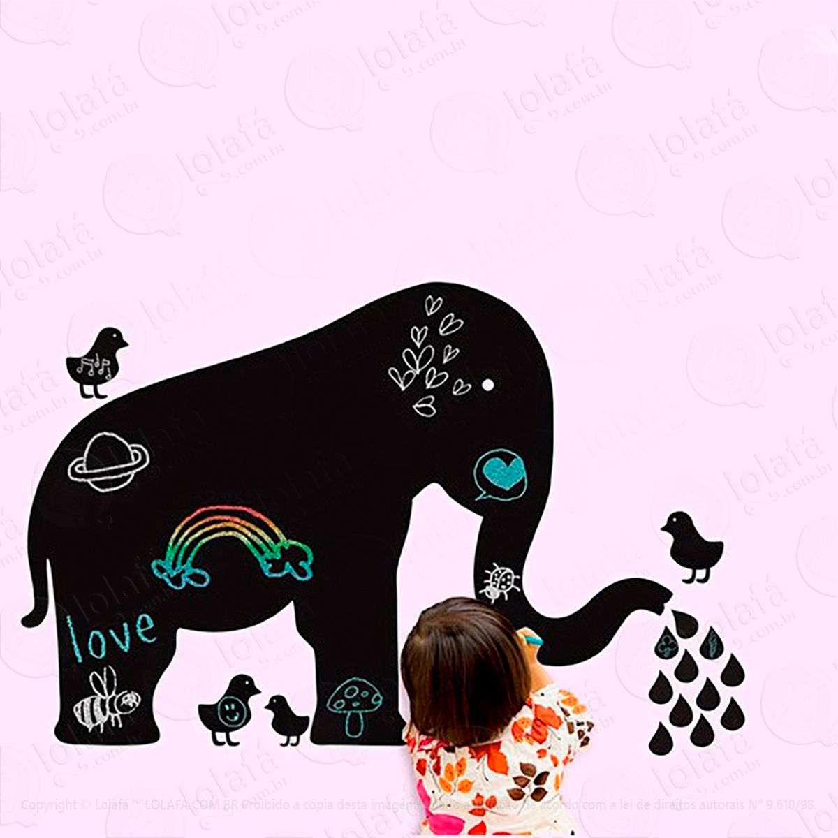 elefante adesivo lousa quadro negro de parede para escrever com giz - mod:17