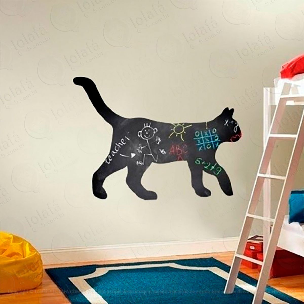 gato adesivo lousa quadro negro de parede para escrever com giz - mod:27